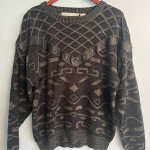 Vintage 90’s Men's Black/Grey Sweater Sz Large 100% ACRYLIC/vegan leather